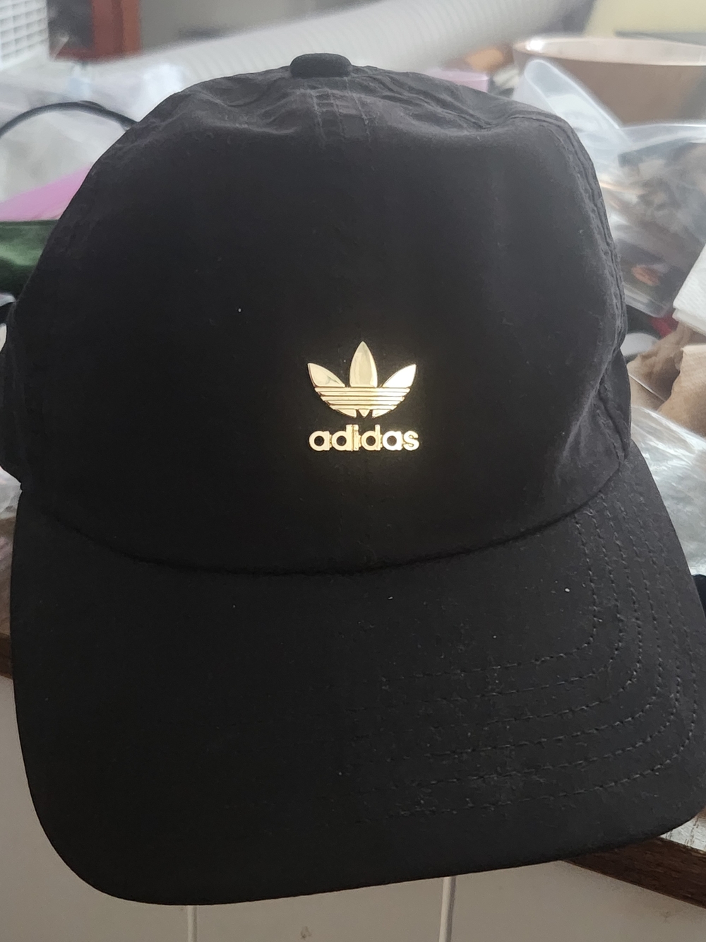 adidas Black Cap with Gold Trefoil Emblem